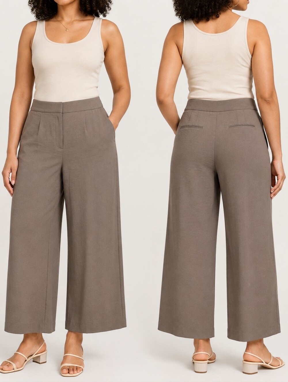 Dynamite Taupe Wide Leg Cropped Trousers Size 12 High Rise Work Pants